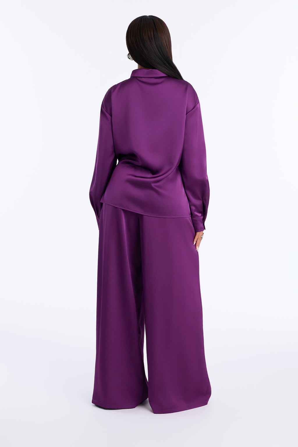 Reya Draped Satin Pant Set - Plum