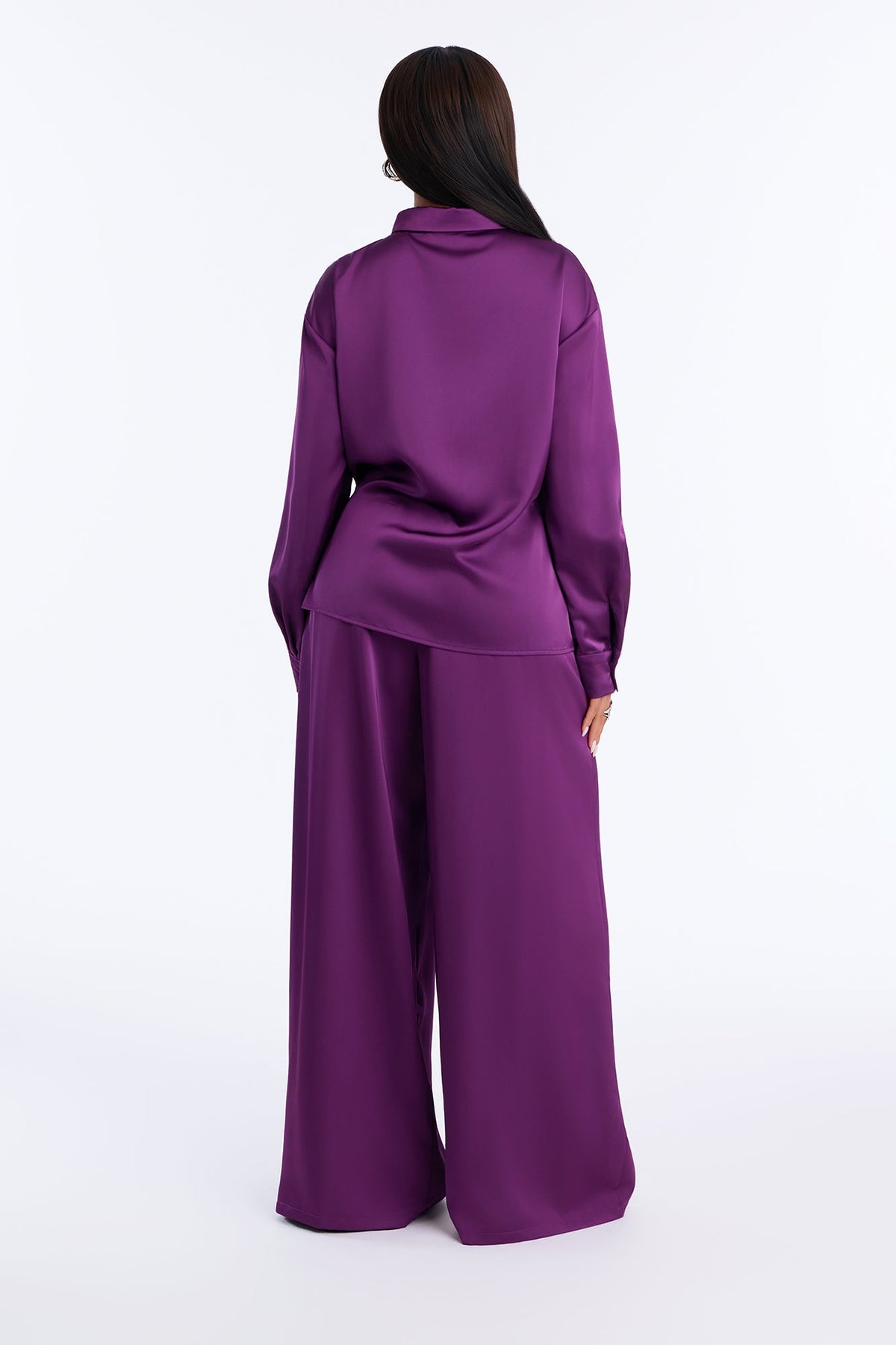 Reya Draped Satin Pant Set - Plum