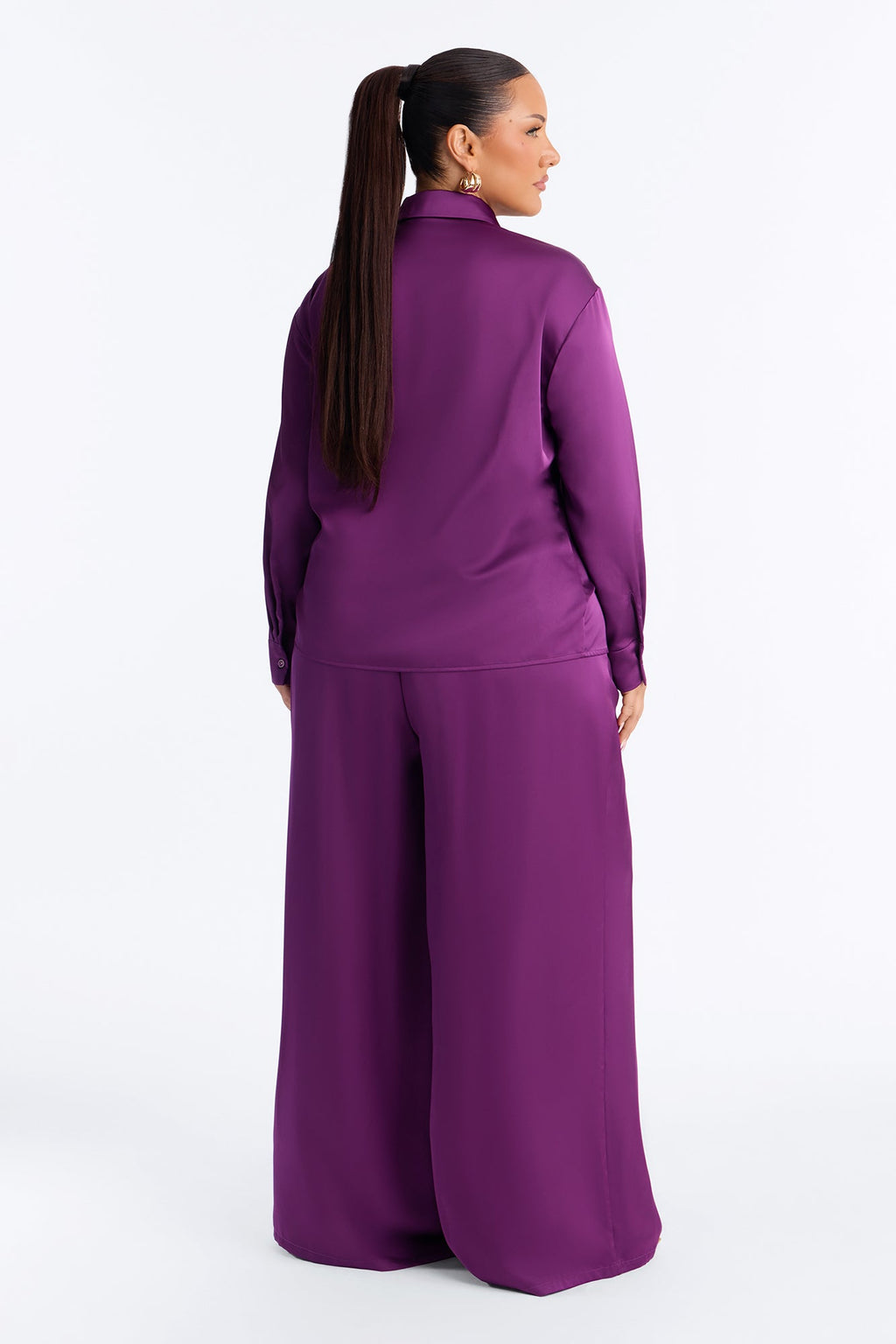 Reya Draped Satin Pant Set - Plum