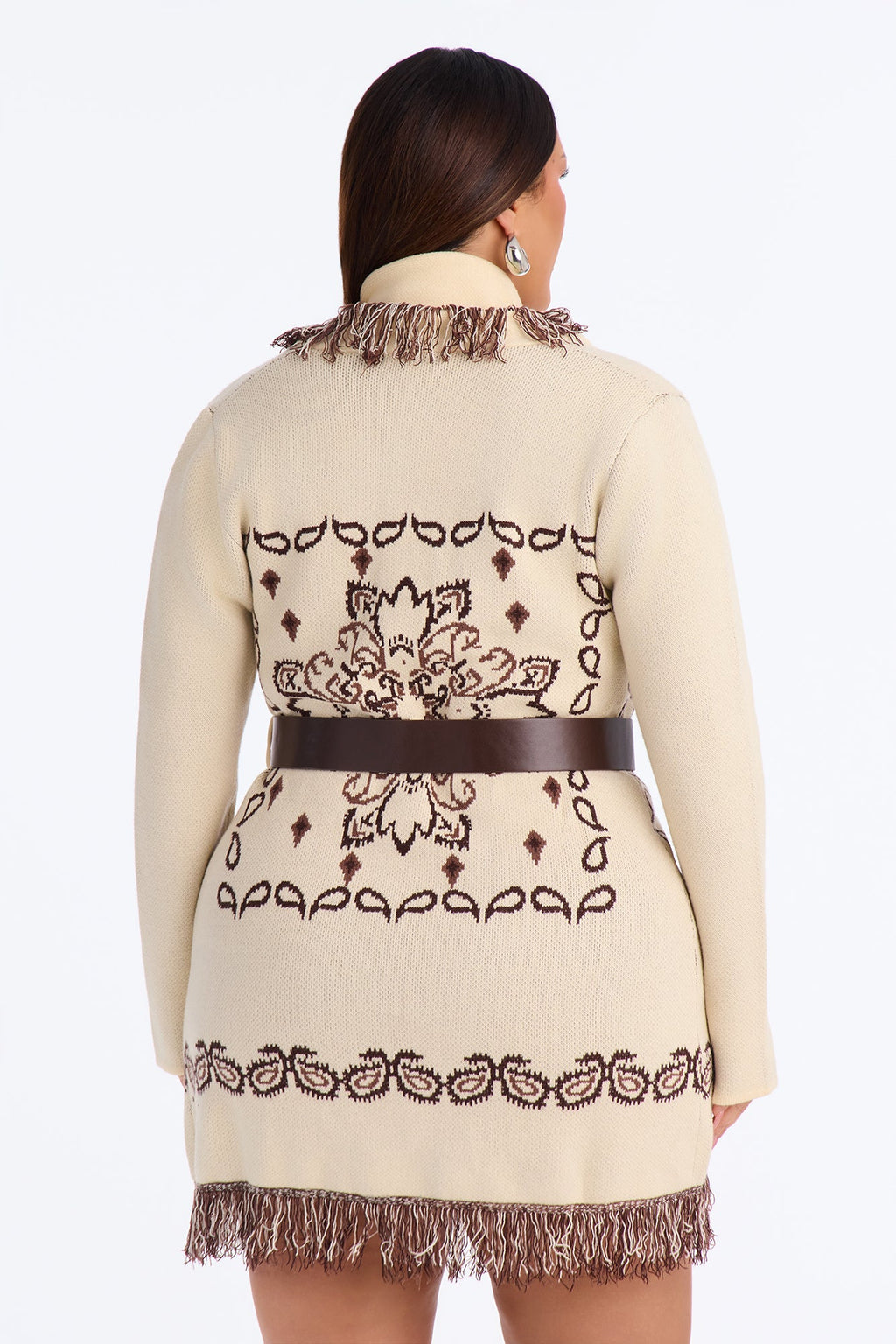 Aspen Jacquard Fringe Sweater Mini Dress - Cream/combo