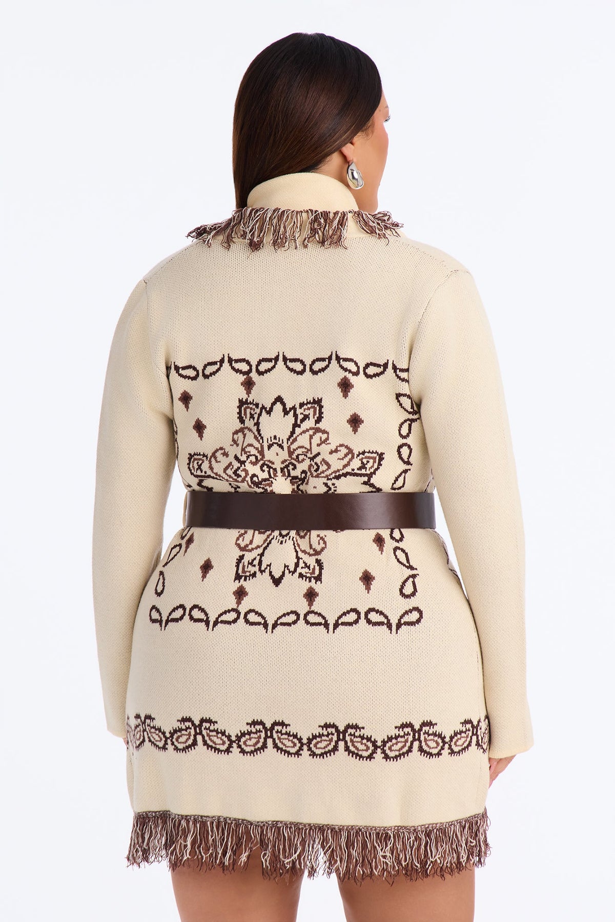 Aspen Jacquard Fringe Sweater Mini Dress - Cream/combo