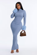 Estelle Long Sleeve Sweater Maxi Dress - Dusty Blue