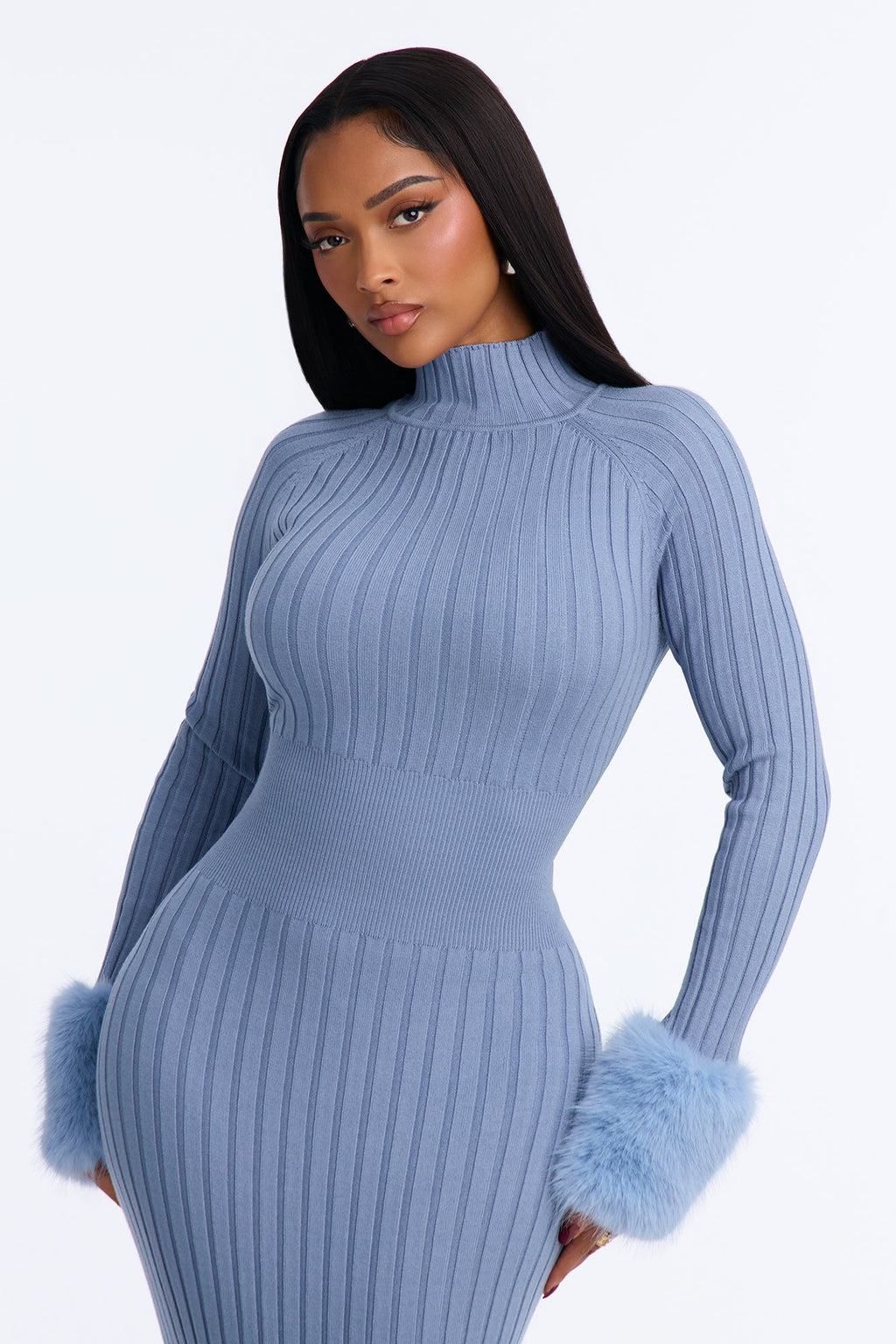 Estelle Long Sleeve Sweater Maxi Dress - Dusty Blue