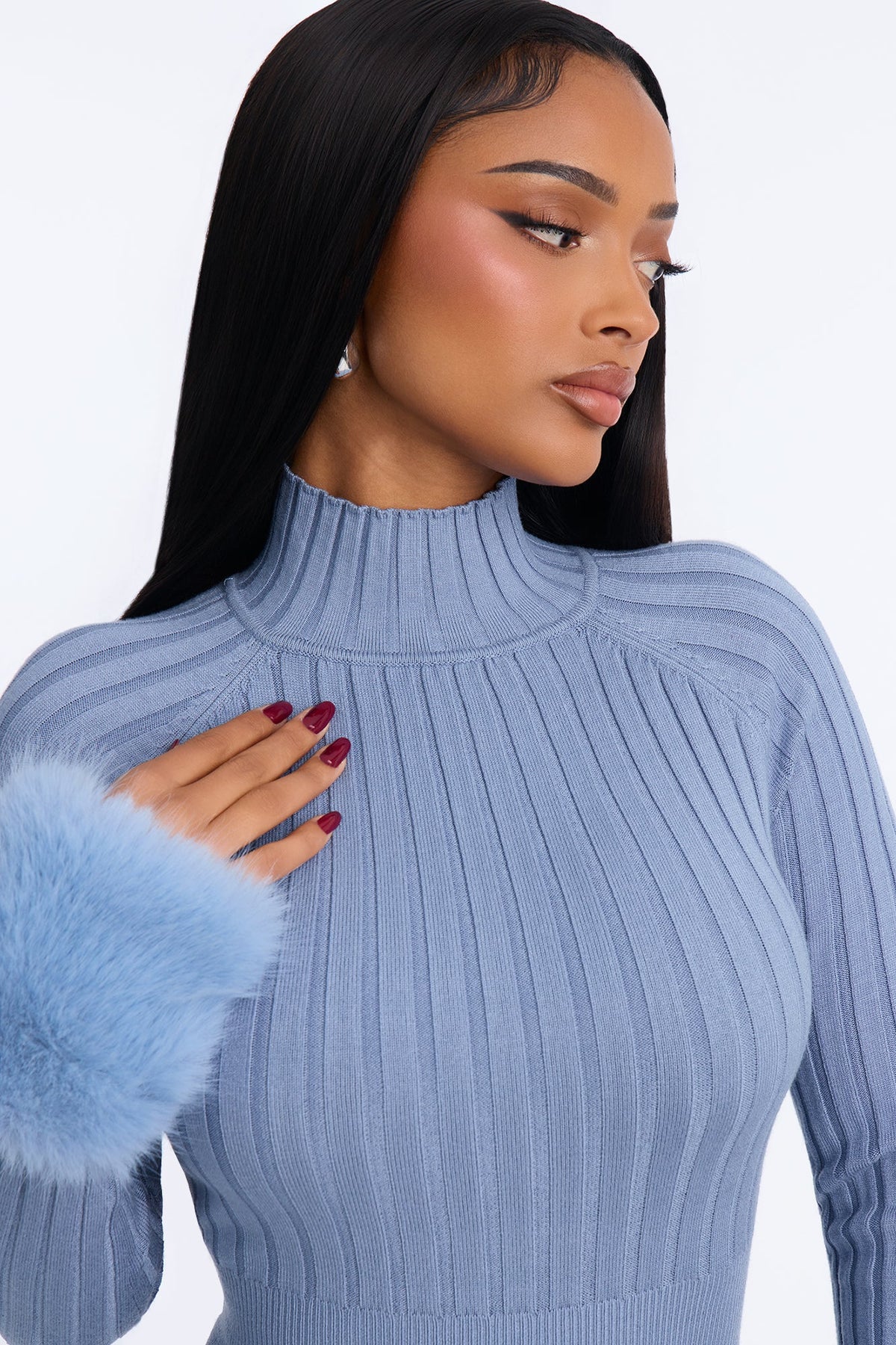 Estelle Long Sleeve Sweater Maxi Dress - Dusty Blue