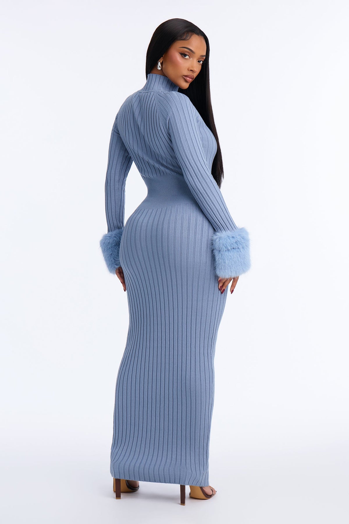 Estelle Long Sleeve Sweater Maxi Dress - Dusty Blue