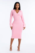 Kaitlyn Fur Trim Long Sleeve Sweater Dress - Pink