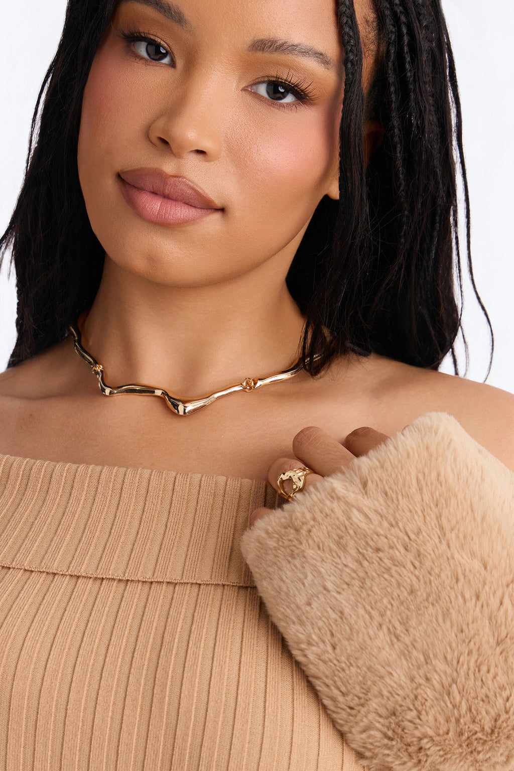 Rare Catch Off Shoulder Fur Sweater Midi Dress - Mocha