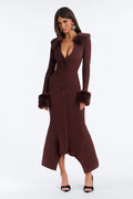 Rare Catch Fur Collar Button Up Sweater Midi Dress - Chocolate