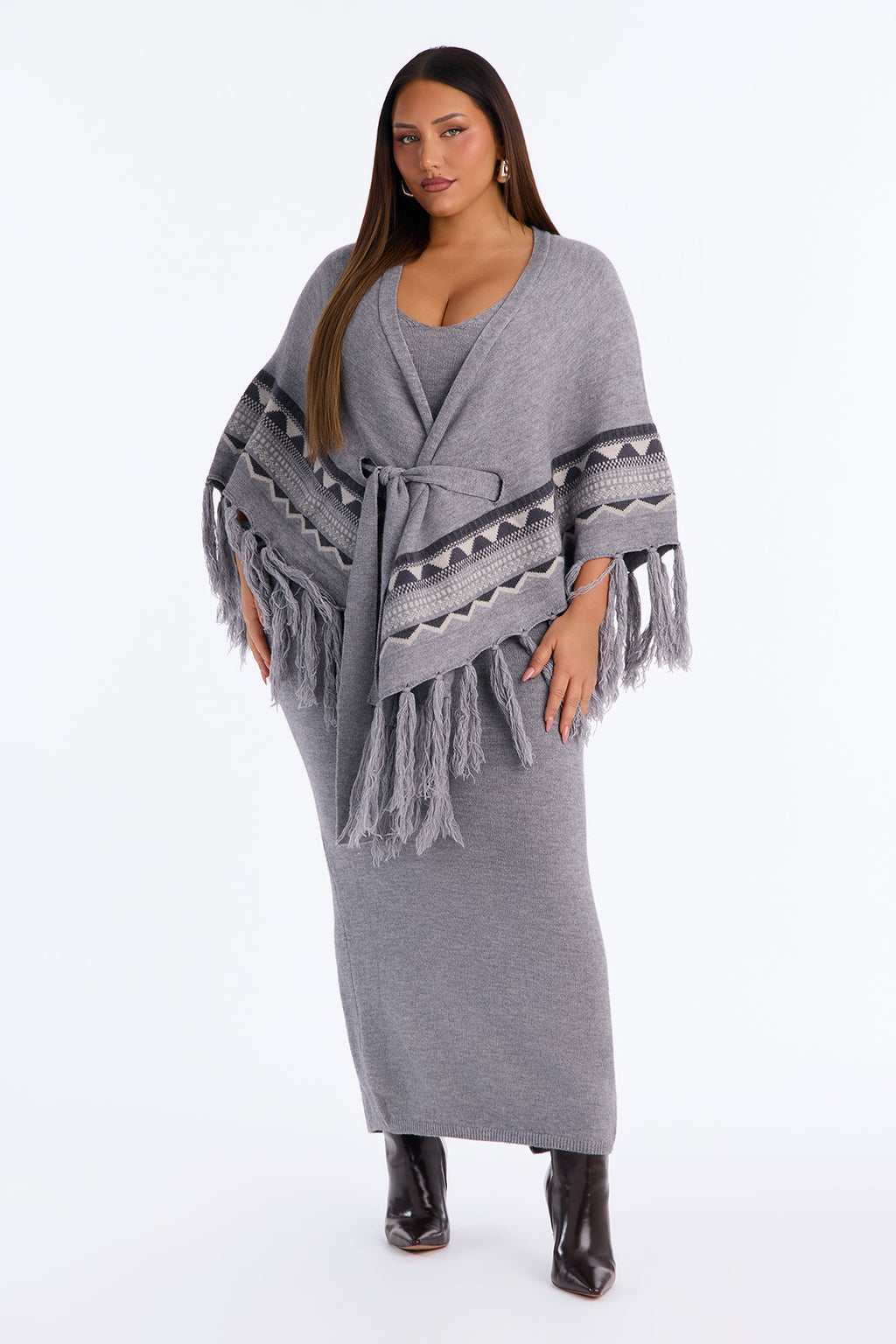 See You In Aspen Sweater Maxi Dress - Heather Grey