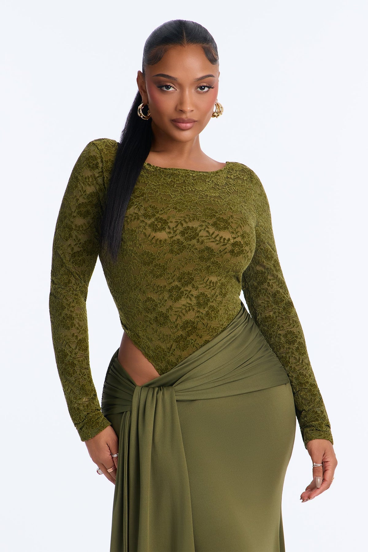 Fine And Refined Lace Maxi Dress - Olive