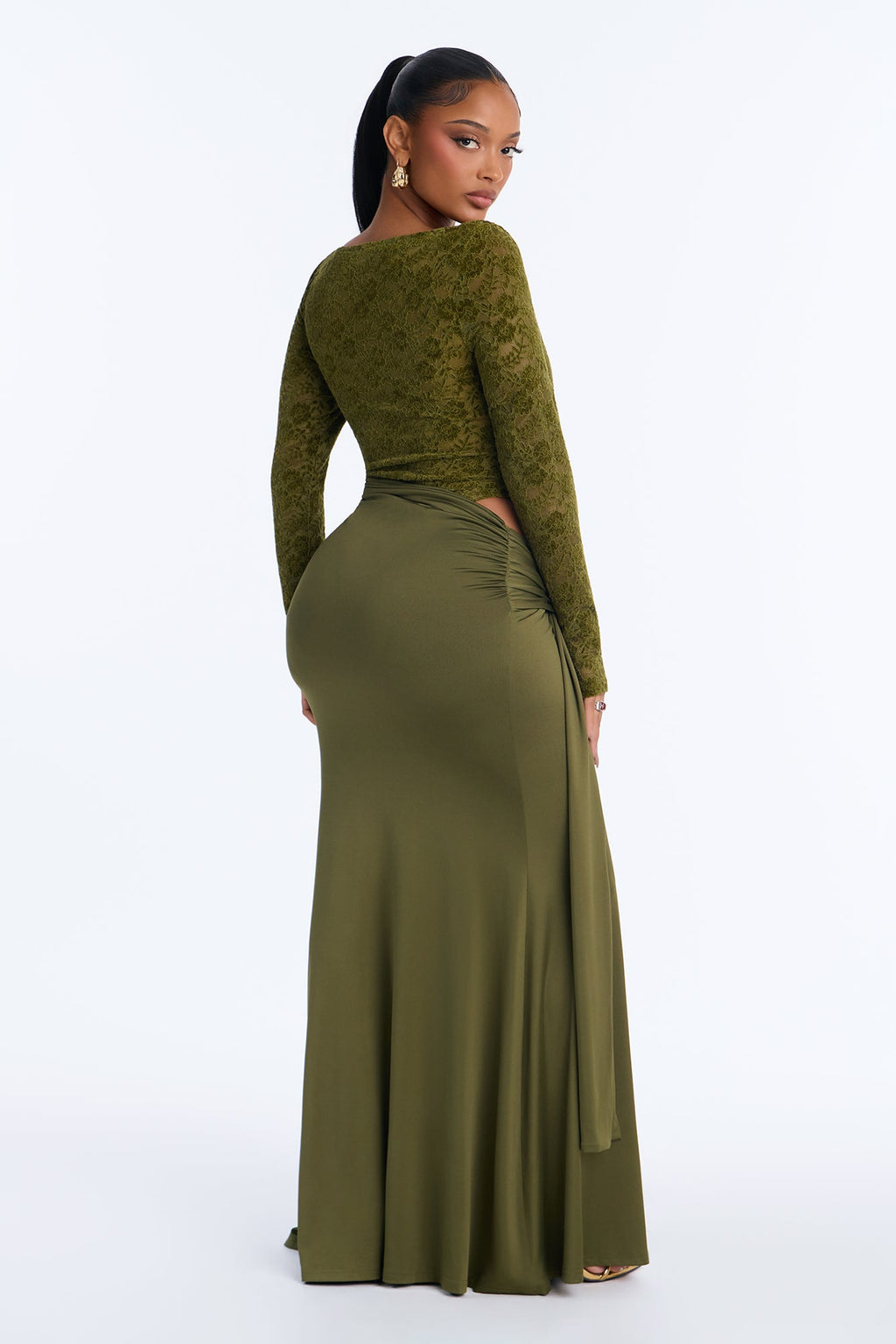 Fine And Refined Lace Maxi Dress - Olive