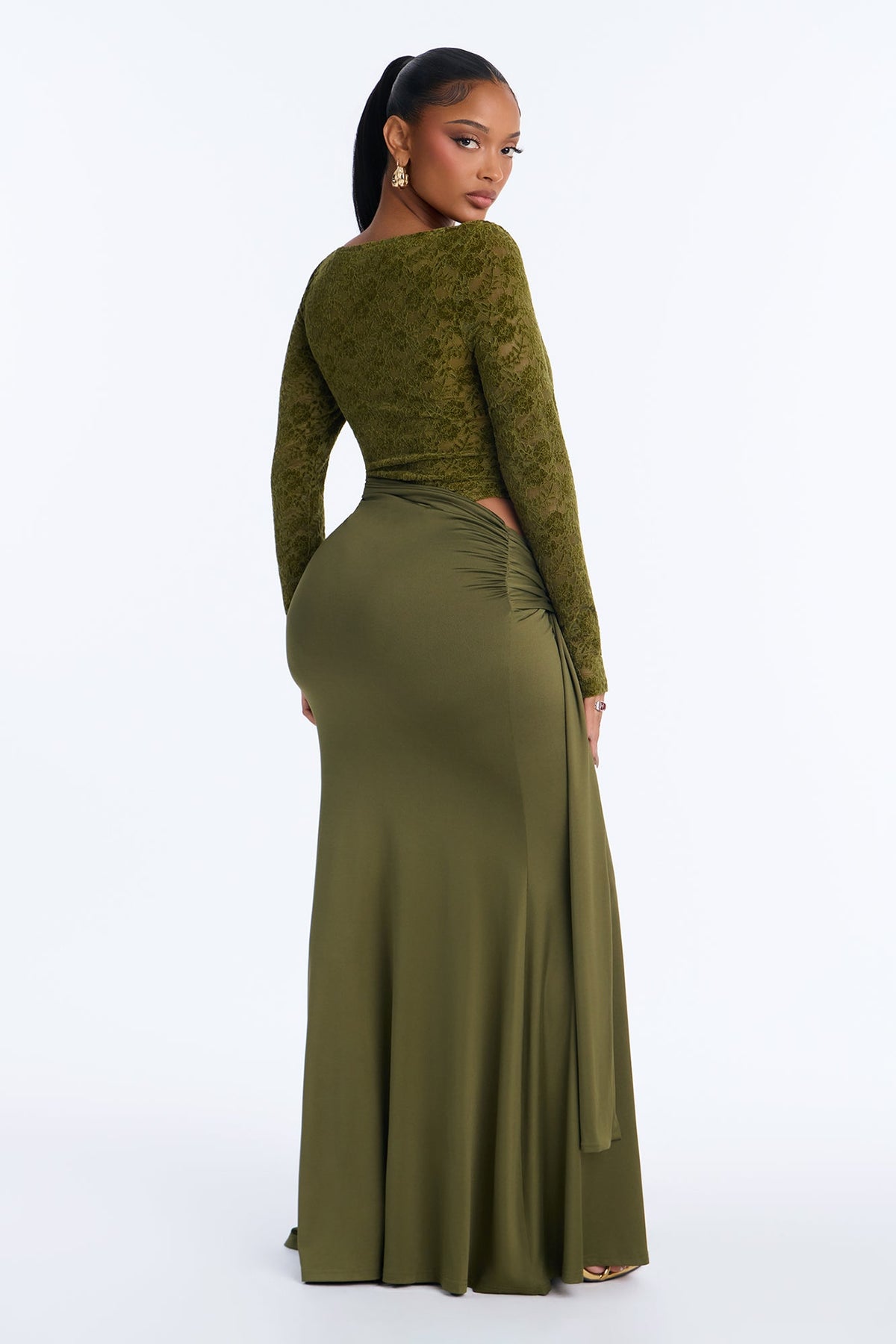 Fine And Refined Lace Maxi Dress - Olive