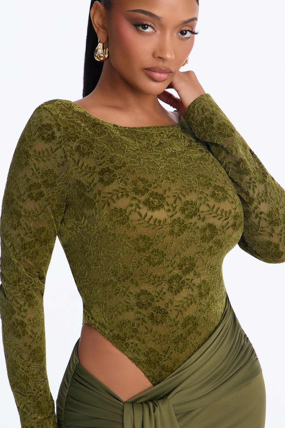 Fine And Refined Lace Maxi Dress - Olive