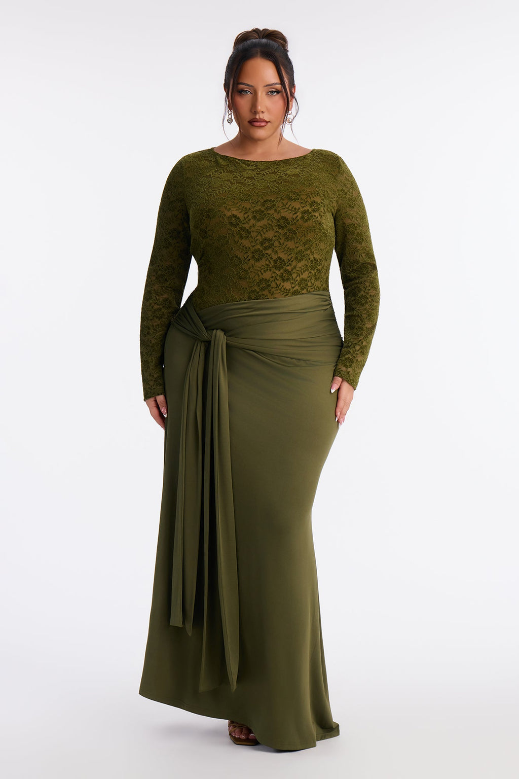 Fine And Refined Lace Maxi Dress - Olive