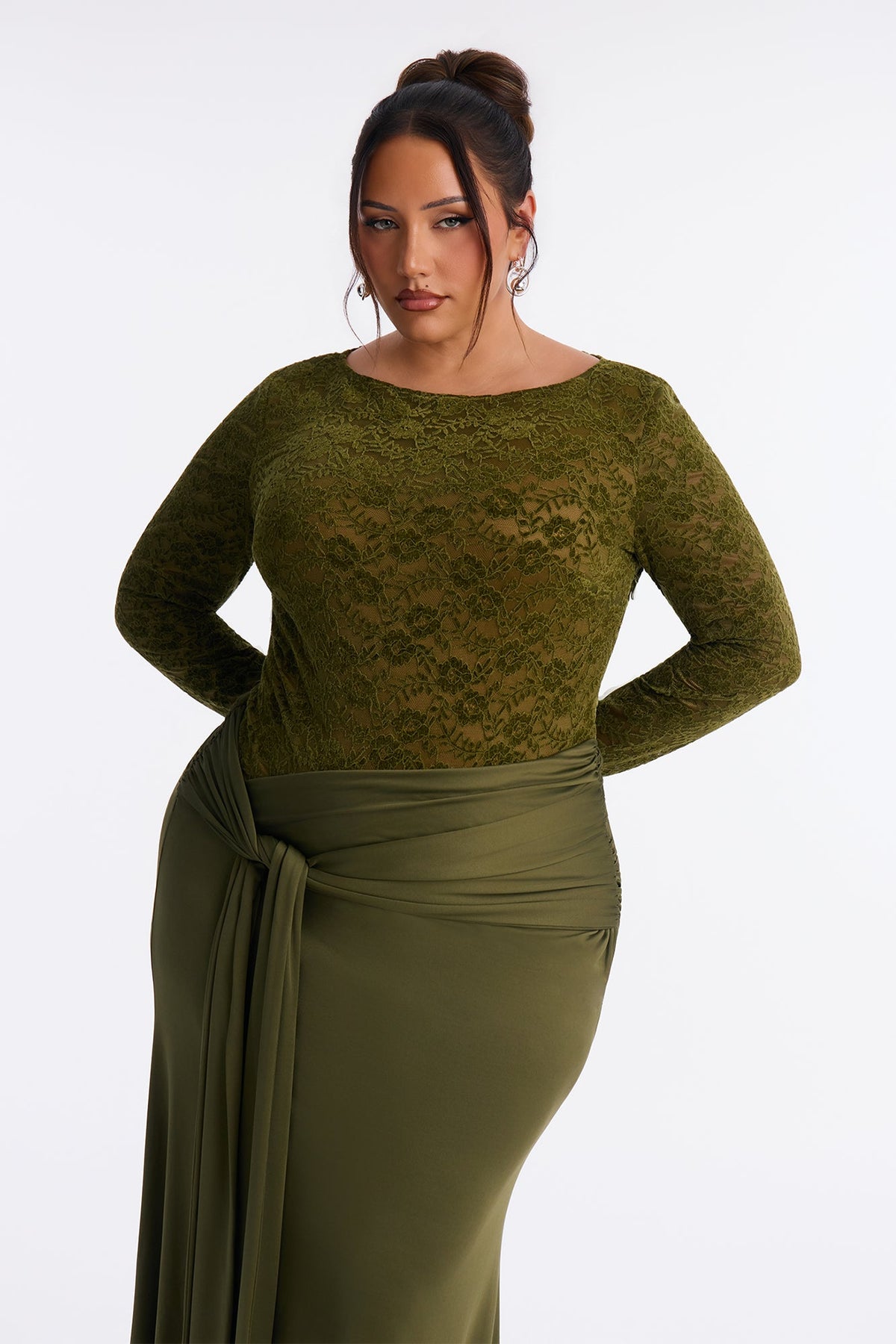 Fine And Refined Lace Maxi Dress - Olive