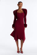 Rare Catch Fur Cardigan Sweater Midi Dress Set - Burgundy