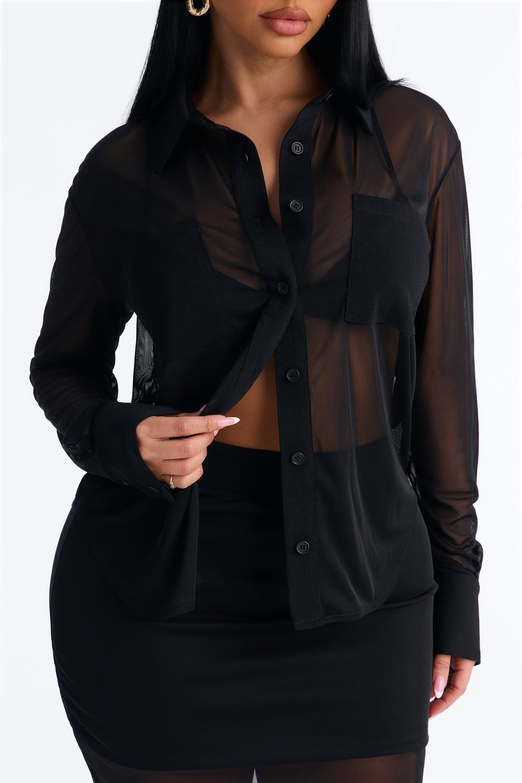 Sheer Temptations Mesh 3 Piece Skirt Set - Black