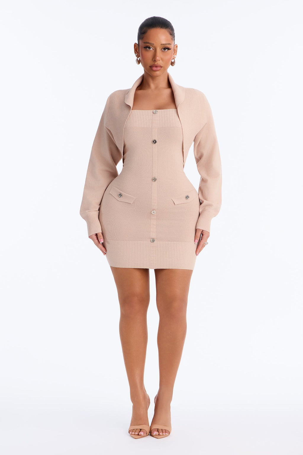 Amara Strapless Sweater Mini Dress Set - Taupe