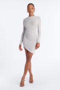 Small Town Girl Asymmetrical Sweater Mini Dress - Heather Grey