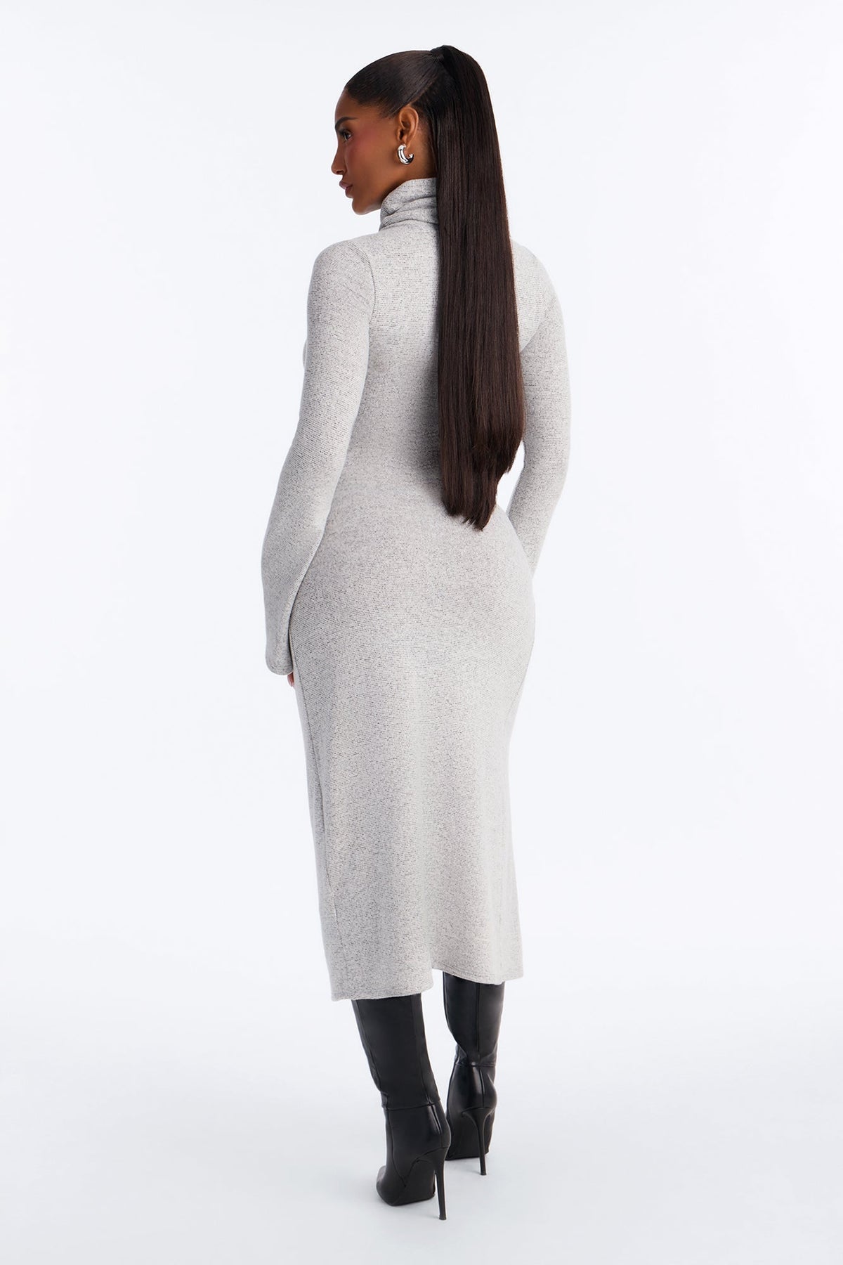 Melanie Long Sleeve Hacci Midi Dress - Heather Grey