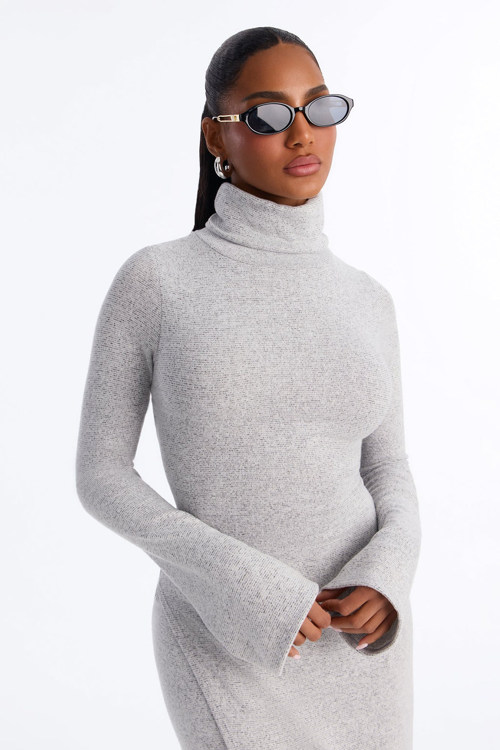 Melanie Long Sleeve Hacci Midi Dress - Heather Grey