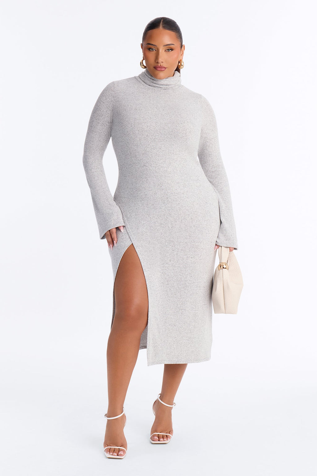 Melanie Long Sleeve Hacci Midi Dress - Heather Grey