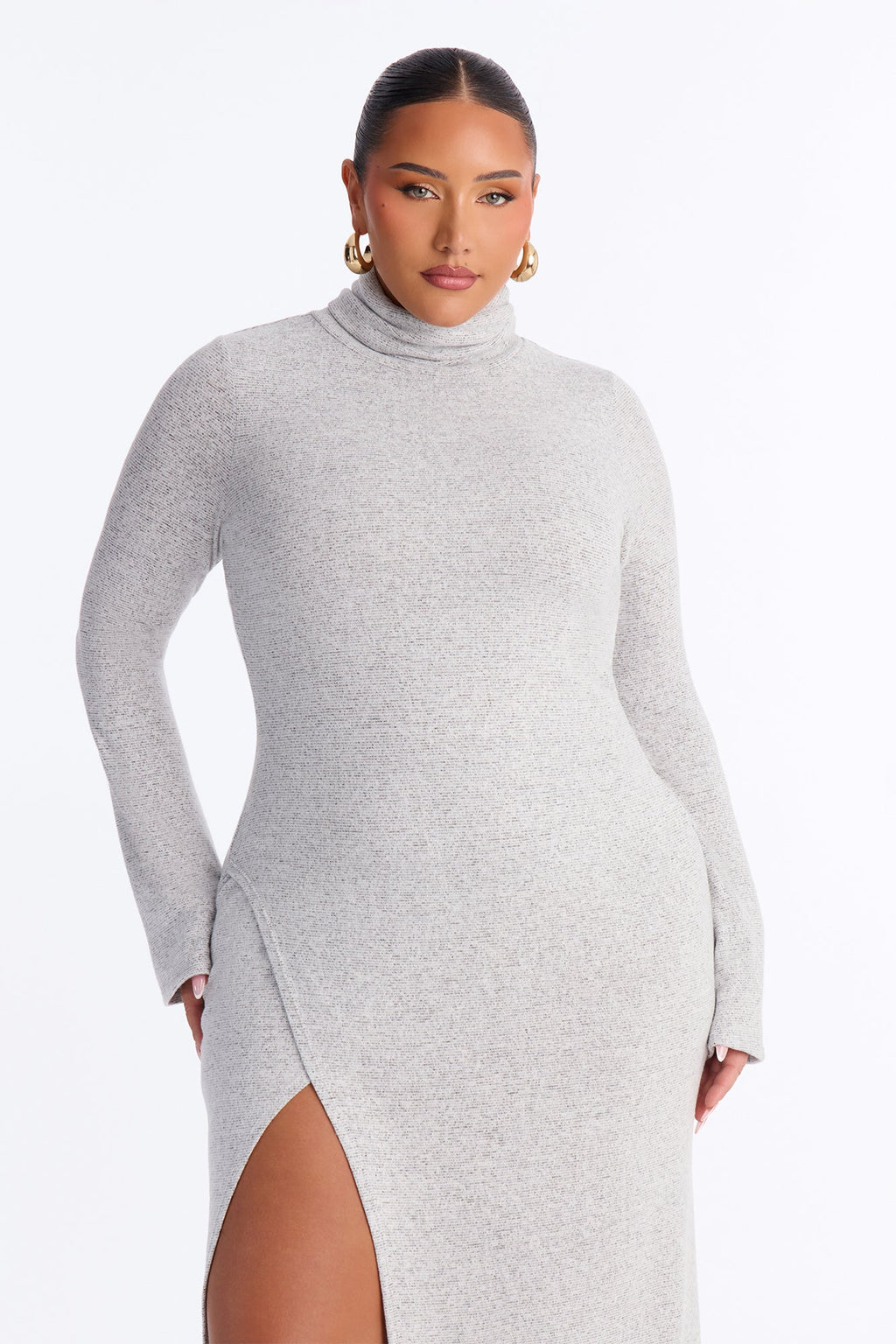 Melanie Long Sleeve Hacci Midi Dress - Heather Grey