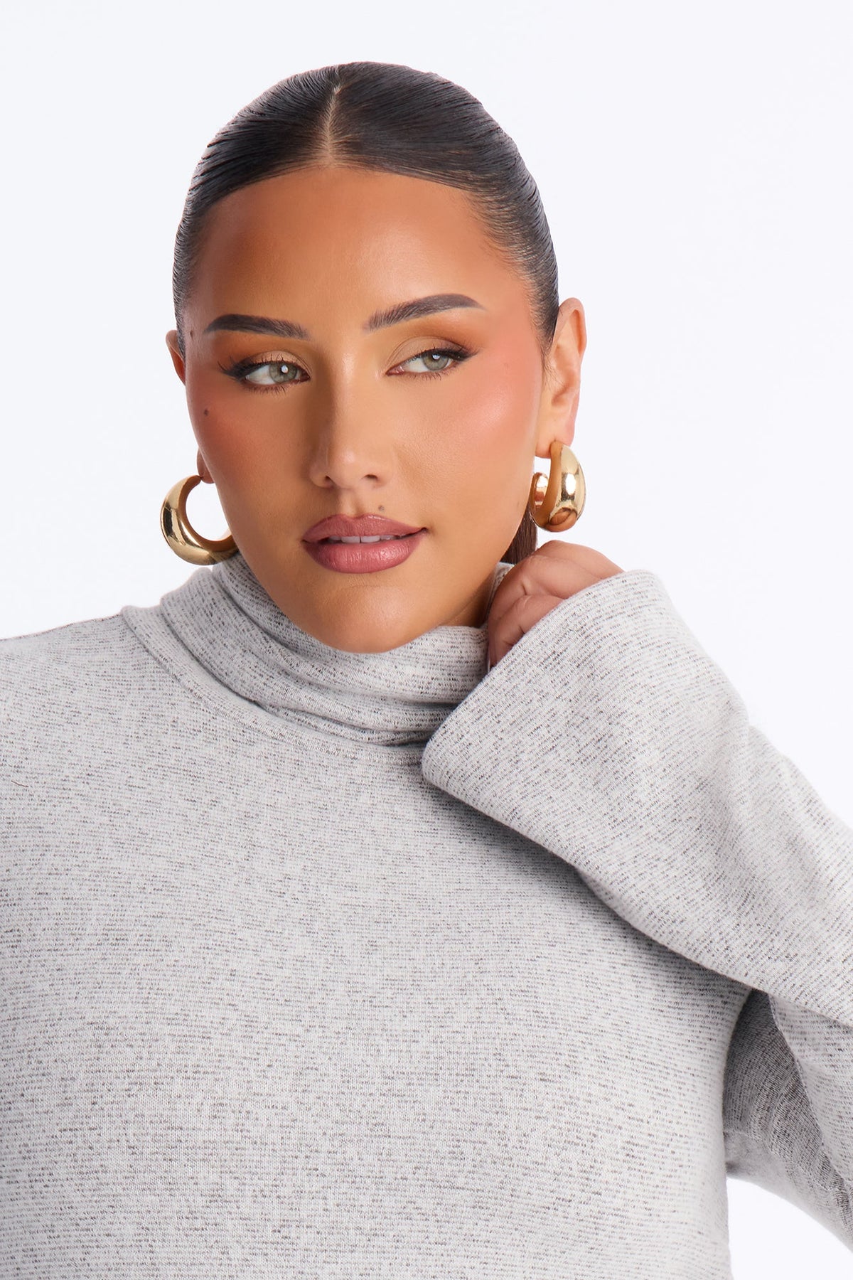 Melanie Long Sleeve Hacci Midi Dress - Heather Grey