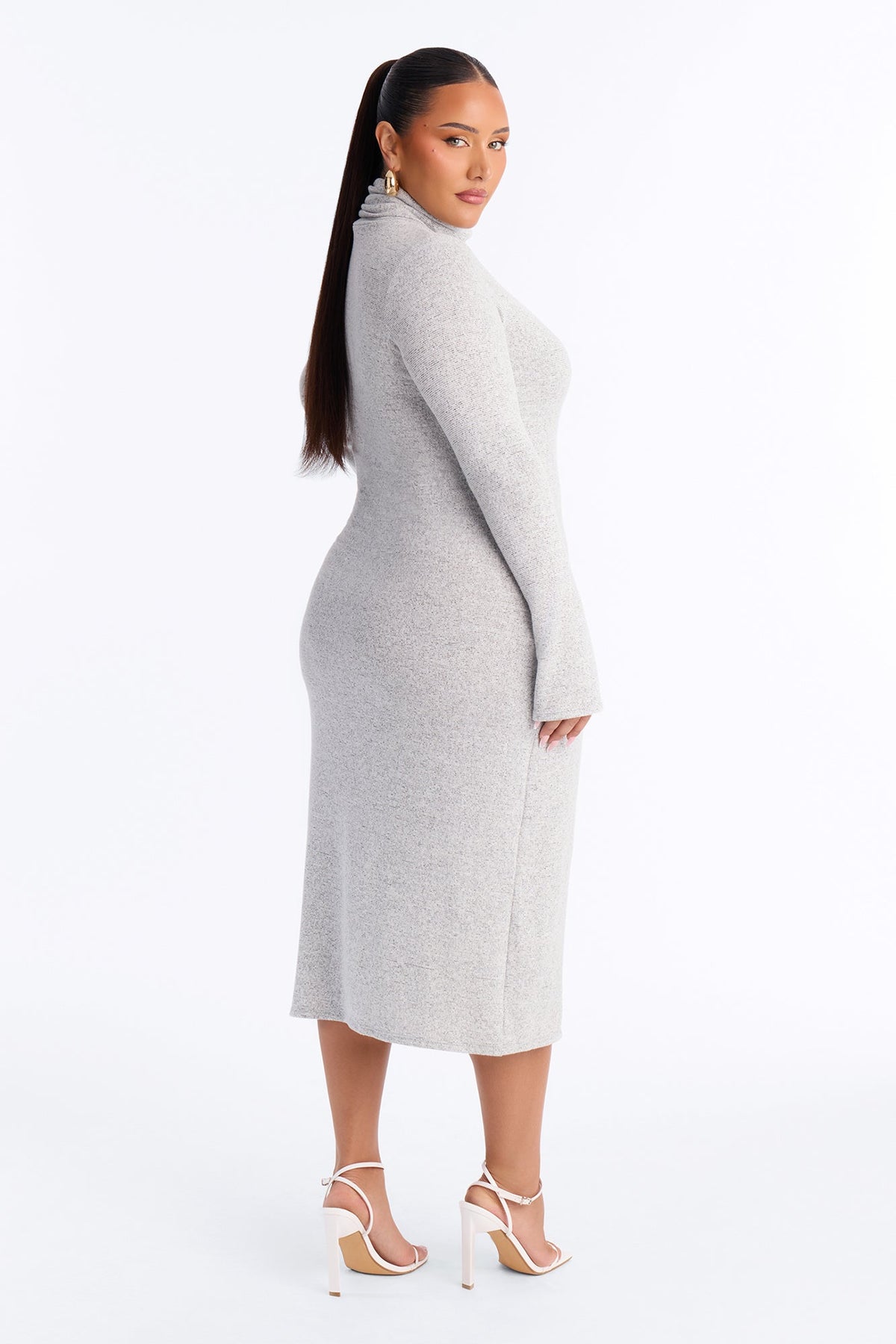 Melanie Long Sleeve Hacci Midi Dress - Heather Grey