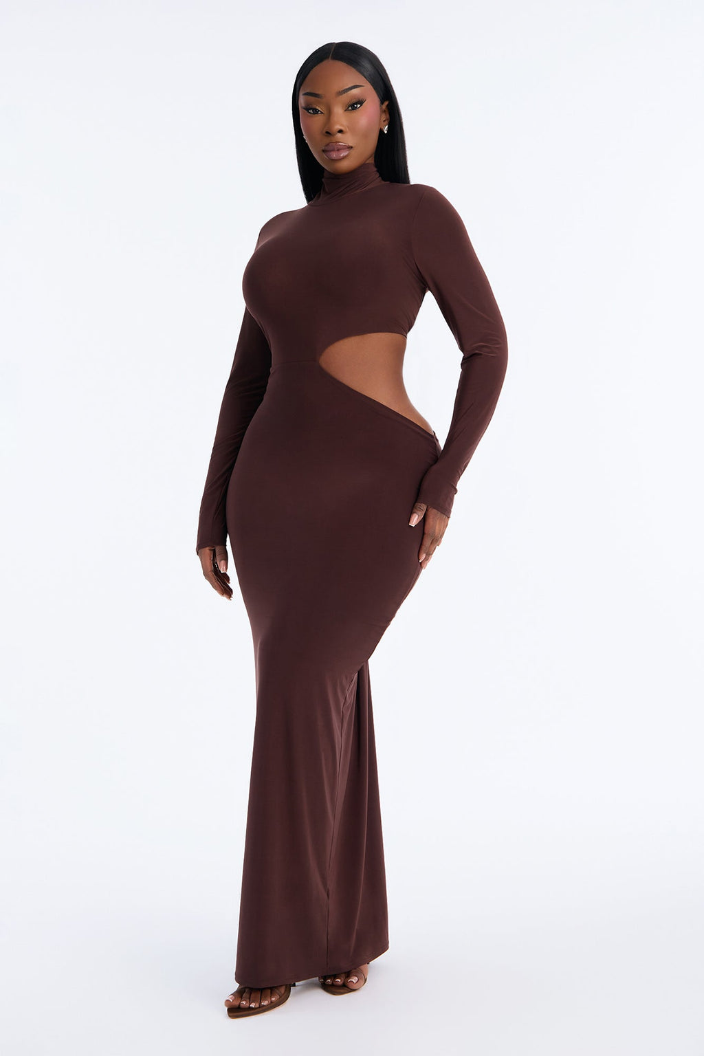 Maddy Long Sleeve Cut Out Maxi Dress - Brown