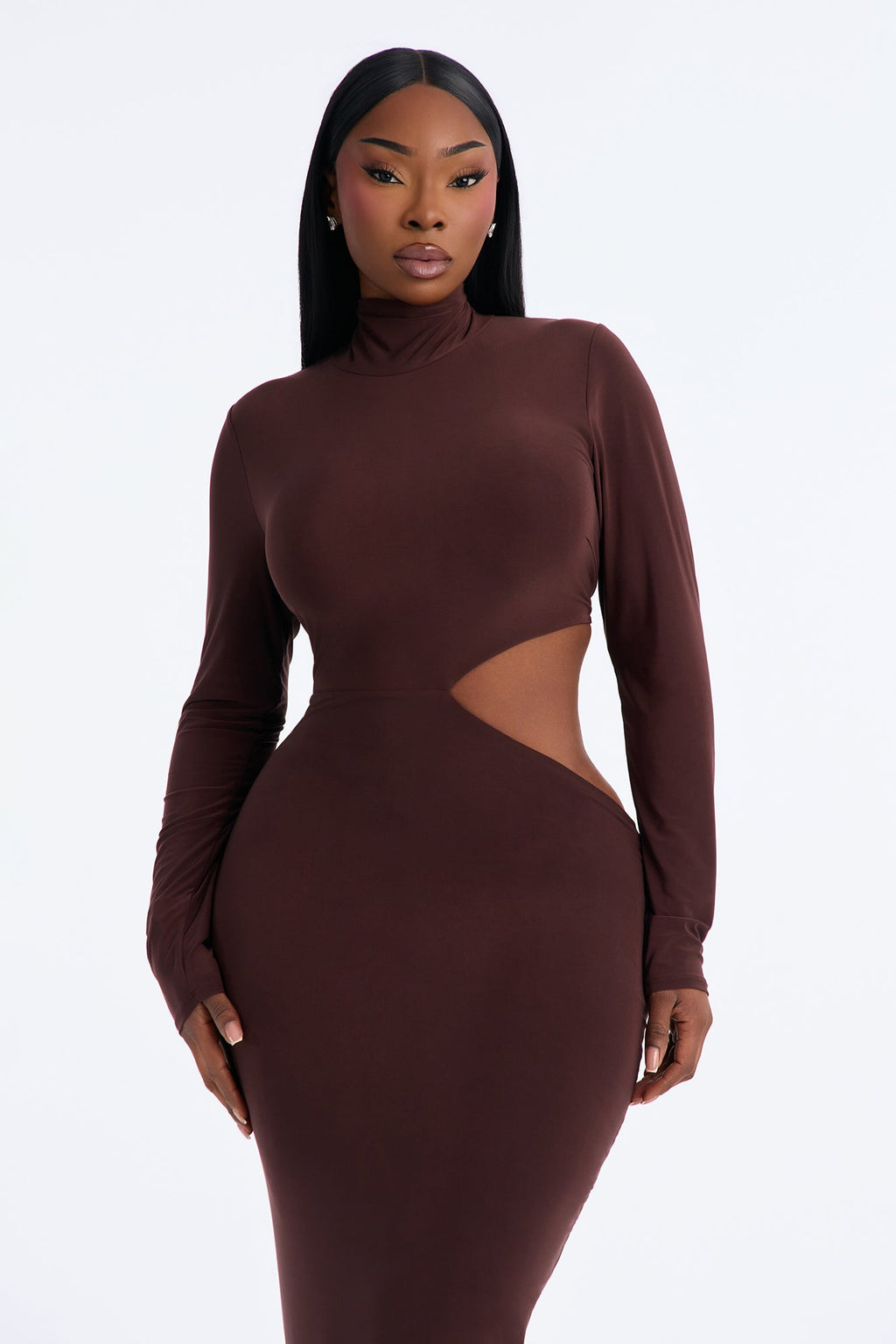 Maddy Long Sleeve Cut Out Maxi Dress - Brown