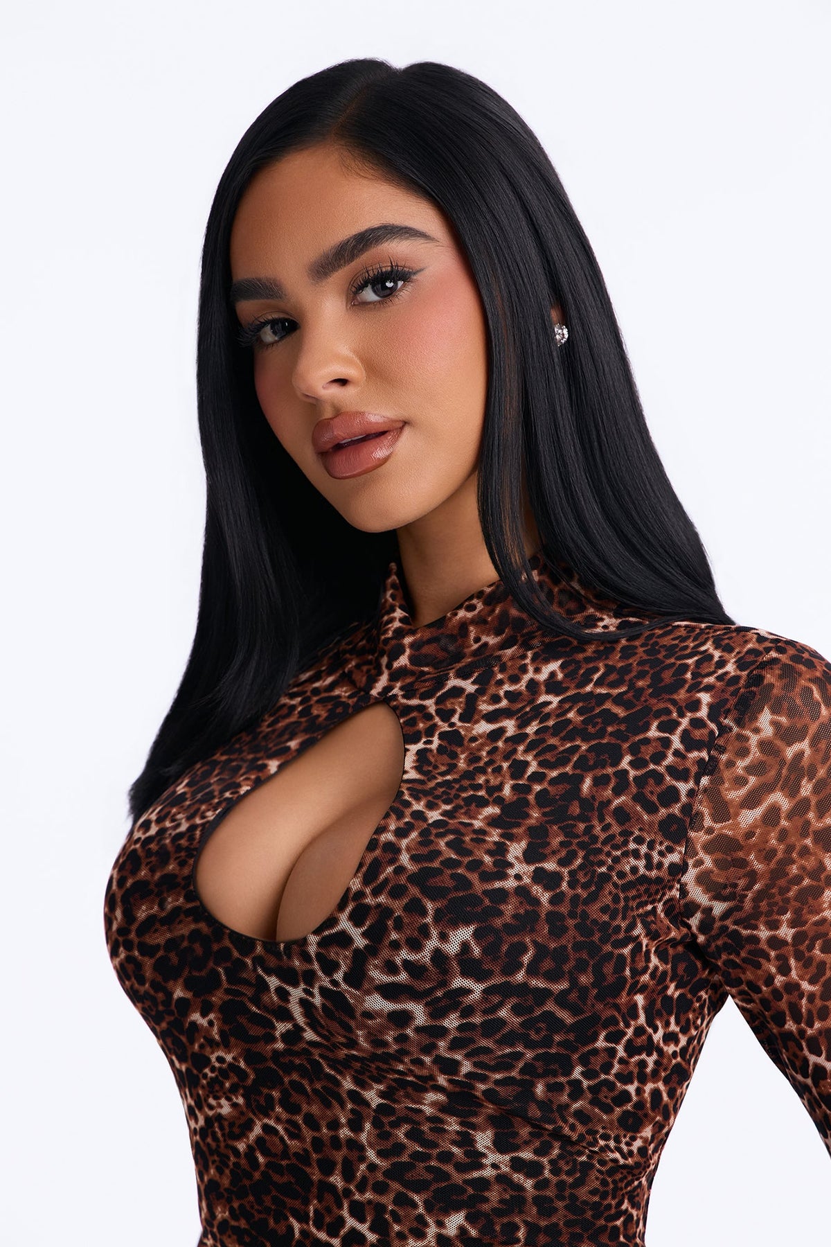 Dylan Long Sleeve Leopard Mesh Mini Dress - Leopard