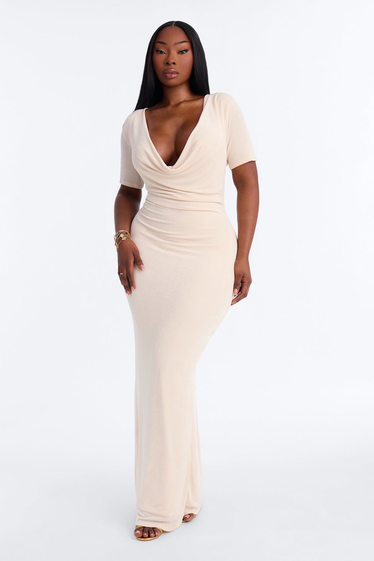 Nathalie Cowl Neck Maxi Dress - Cream