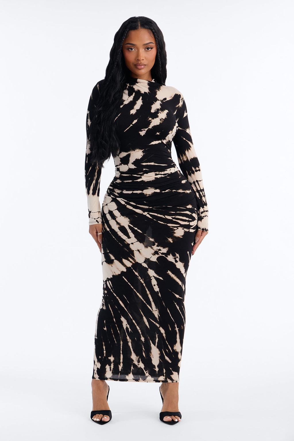 Savannah Tie Dye Long Sleeve Maxi Dress - Black/combo