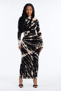 Savannah Tie Dye Long Sleeve Maxi Dress - Black/combo