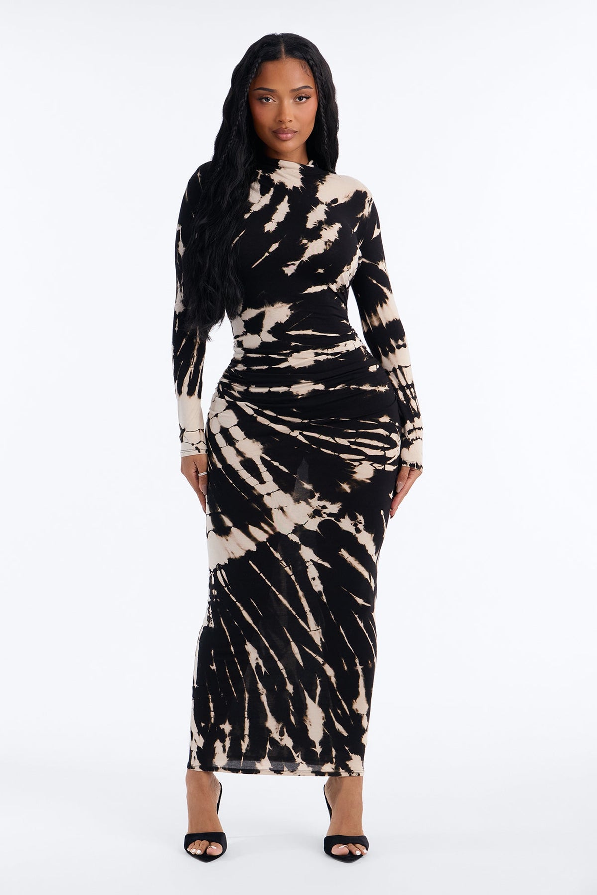 Savannah Tie Dye Long Sleeve Maxi Dress - Black/combo
