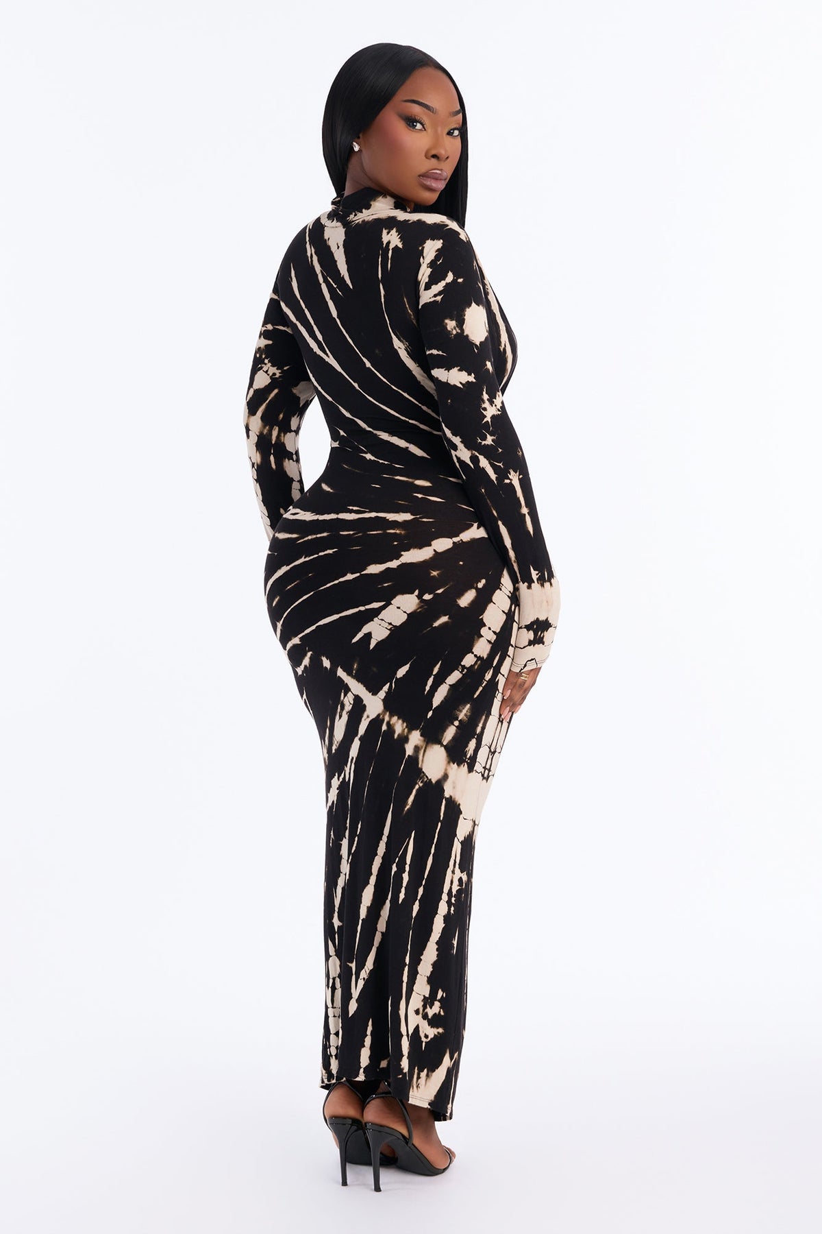 Savannah Tie Dye Long Sleeve Maxi Dress - Black/combo