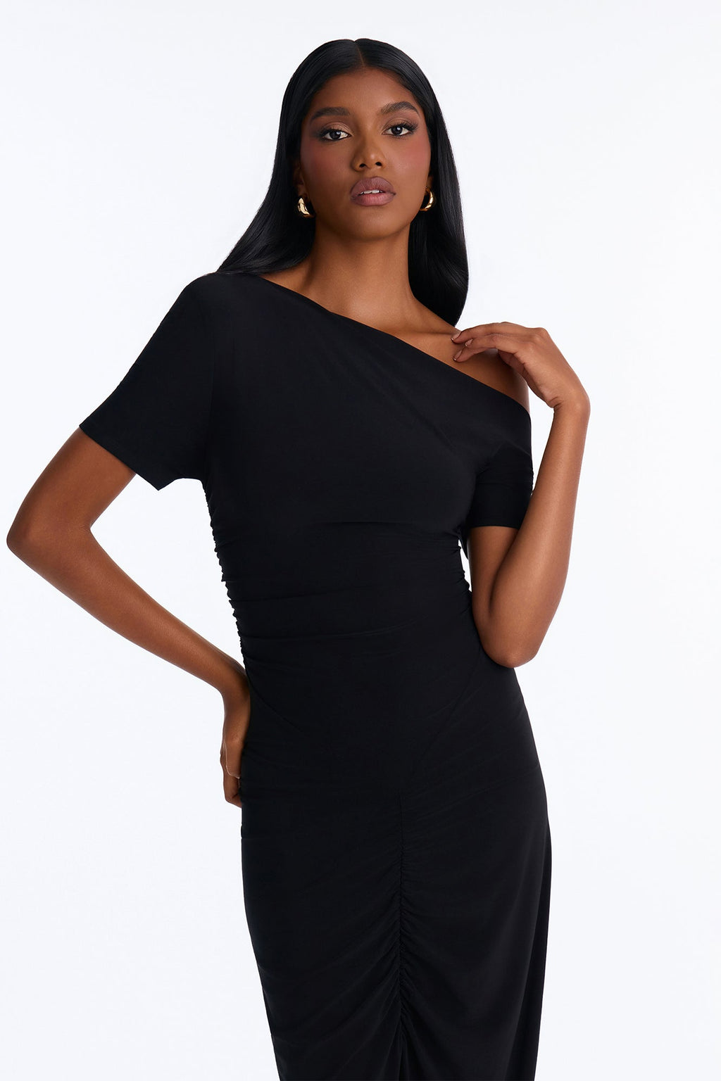 Dani Ruched Off Shoulder Maxi Dress - Black