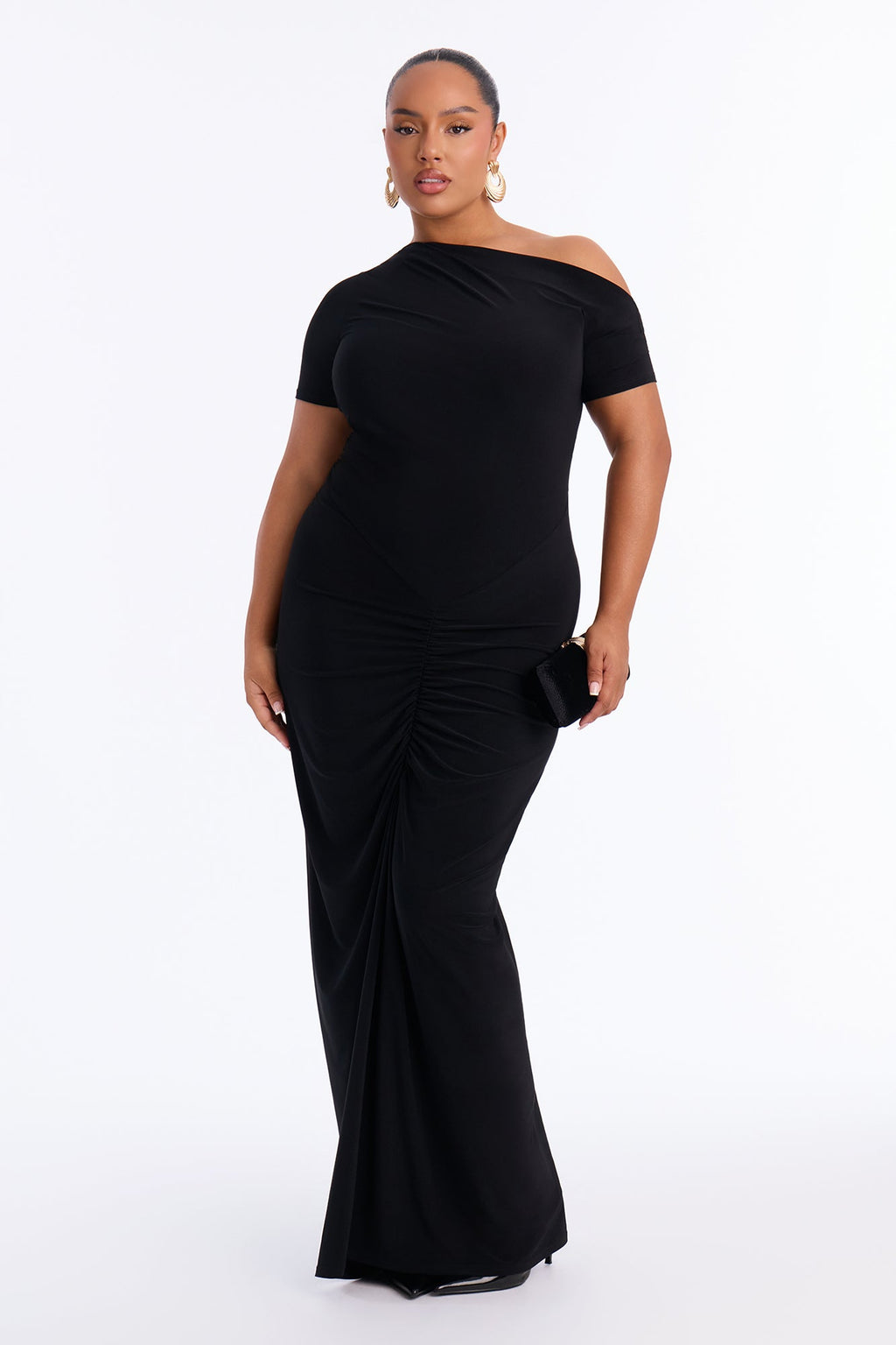 Dani Ruched Off Shoulder Maxi Dress - Black