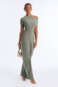 Dani Ruched Off Shoulder Maxi Dress - Olive