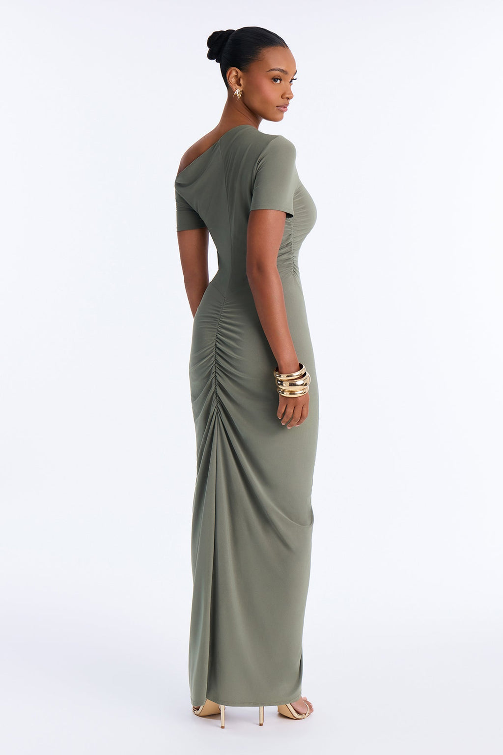 Dani Ruched Off Shoulder Maxi Dress - Olive