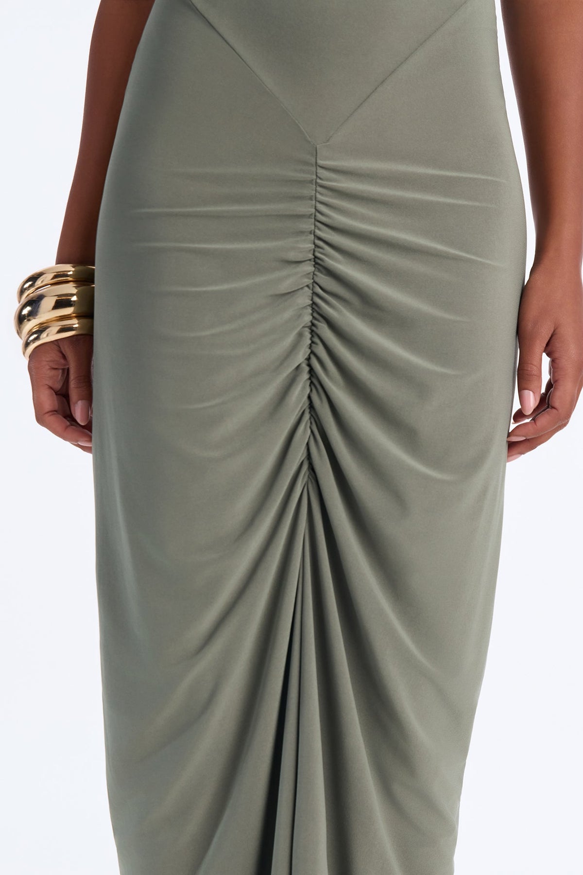 Dani Ruched Off Shoulder Maxi Dress - Olive