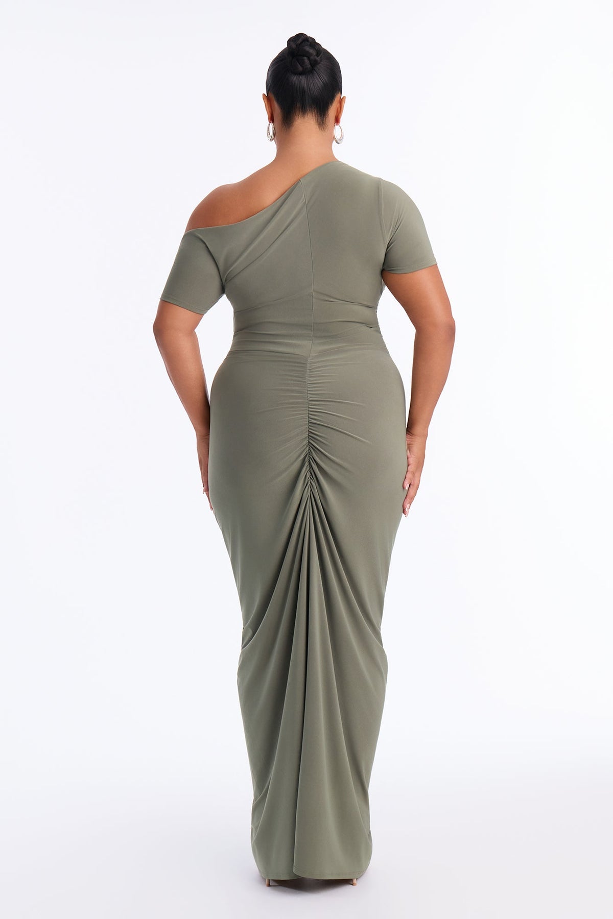 Dani Ruched Off Shoulder Maxi Dress - Olive