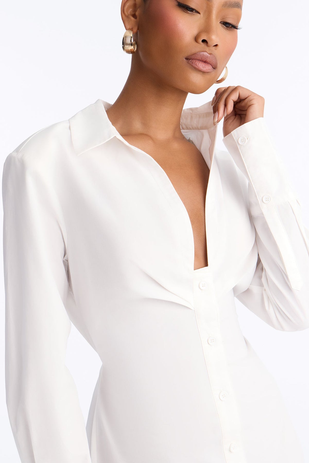 High Standards Button Up Mini Dress - White