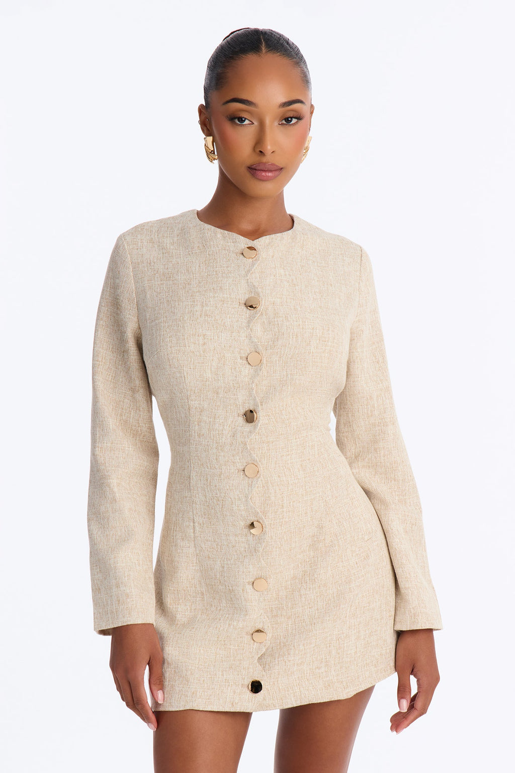 Beverly Button Up Linen Mini Dress - Sand