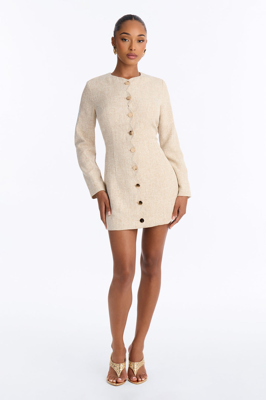 Beverly Button Up Linen Mini Dress - Sand