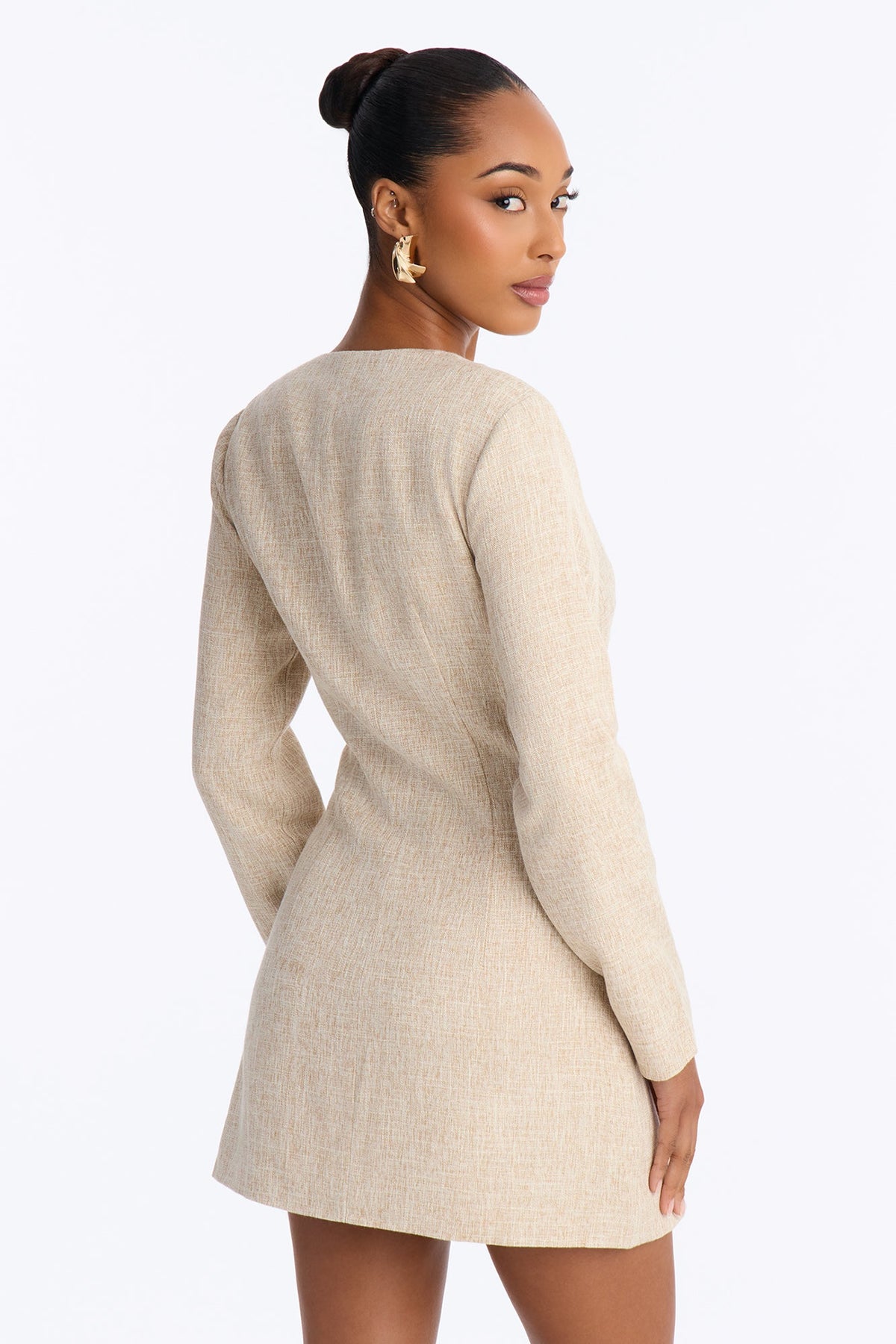 Beverly Button Up Linen Mini Dress - Sand