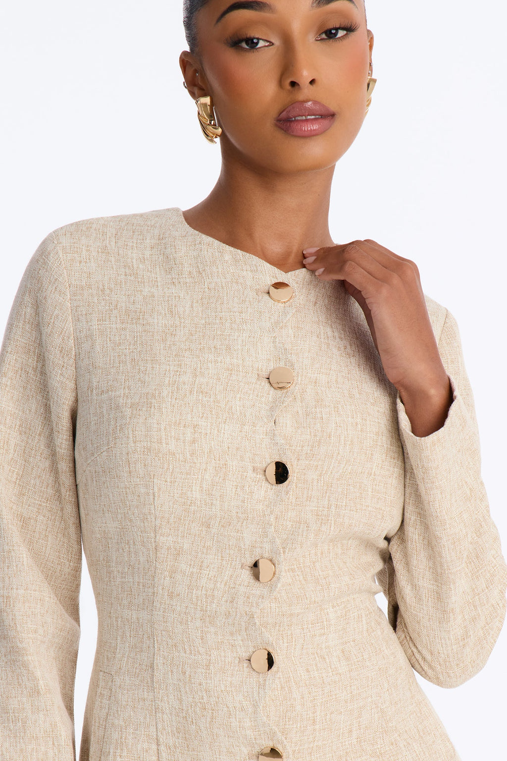 Beverly Button Up Linen Mini Dress - Sand