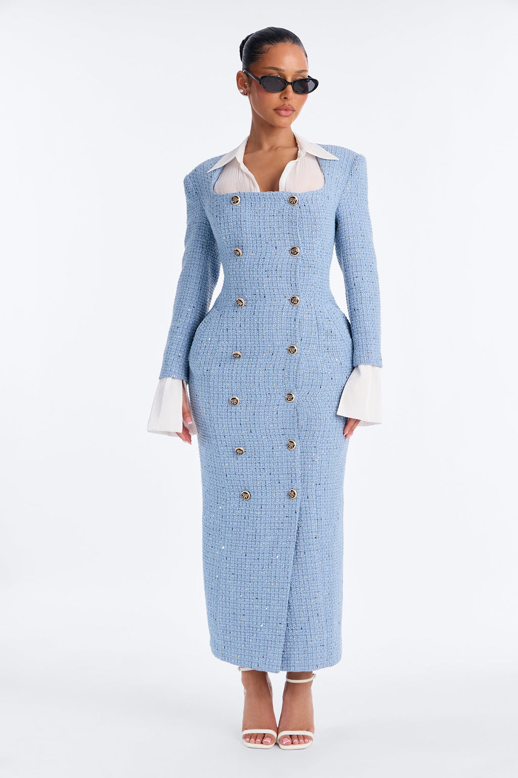 Tammie Tweed Blazer Midi Dress - Blue