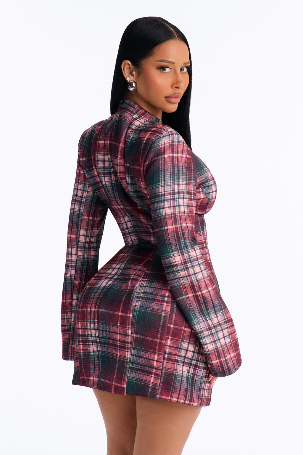 Good Taste Plaid Scuba Mini Dress - Pink/combo